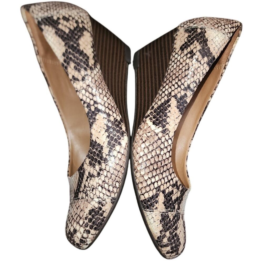 Clarks Women's Snakeskin Print Wedge Heels in Beige and Black